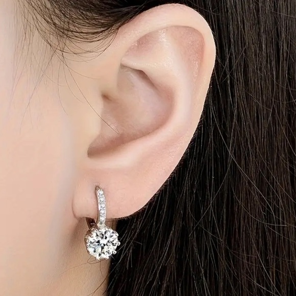 Bright Blue Topaz & Diamond Leverback Earrings - Picture 3 of 4